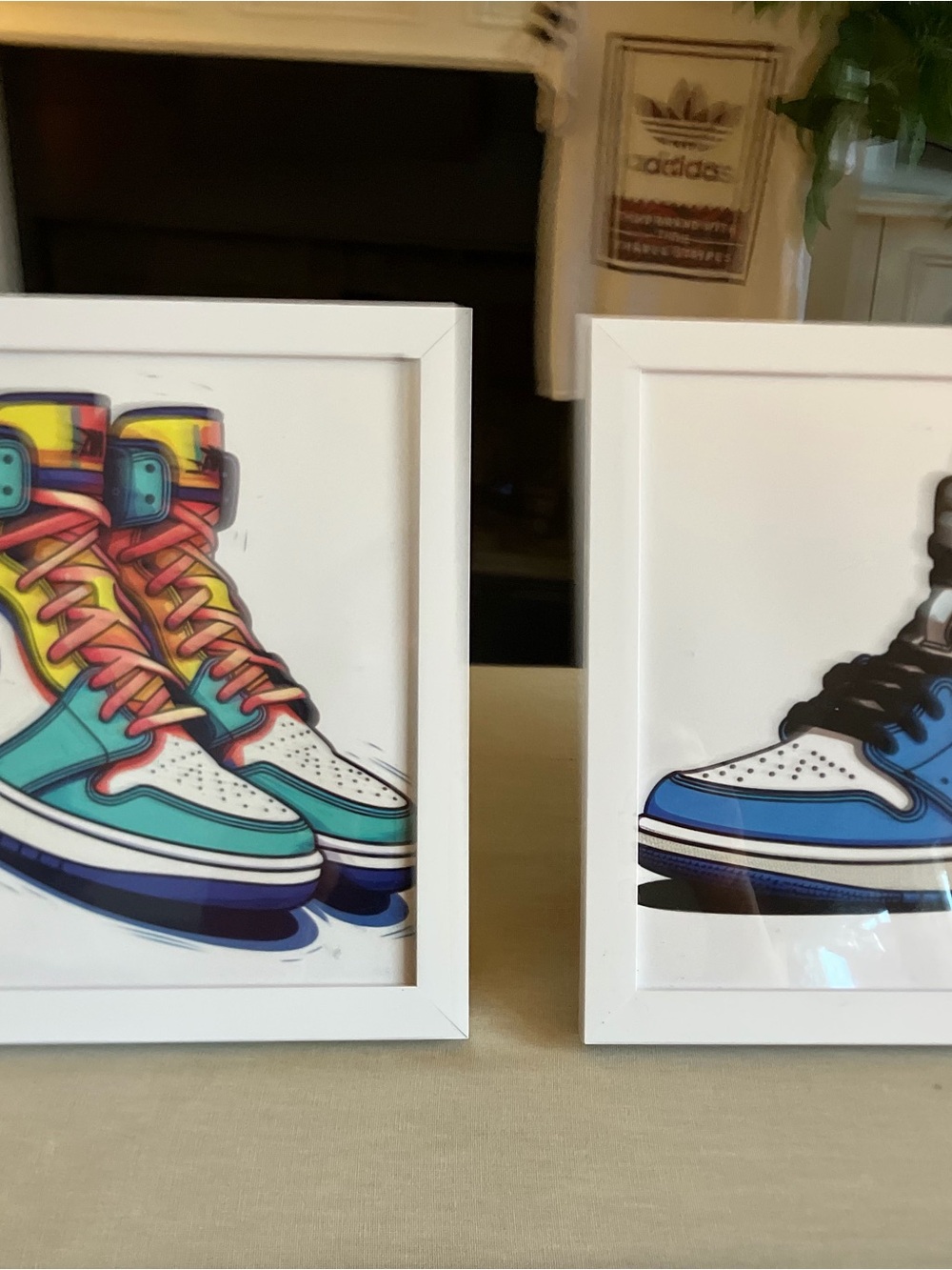 Colorful Sneaker Art Print - Teal & Blue Framed Wall Art